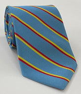 3rd The Kings Own Hussars Stripe Silk Tie RGT-38 Corn Yellow & Red on Sky Blue